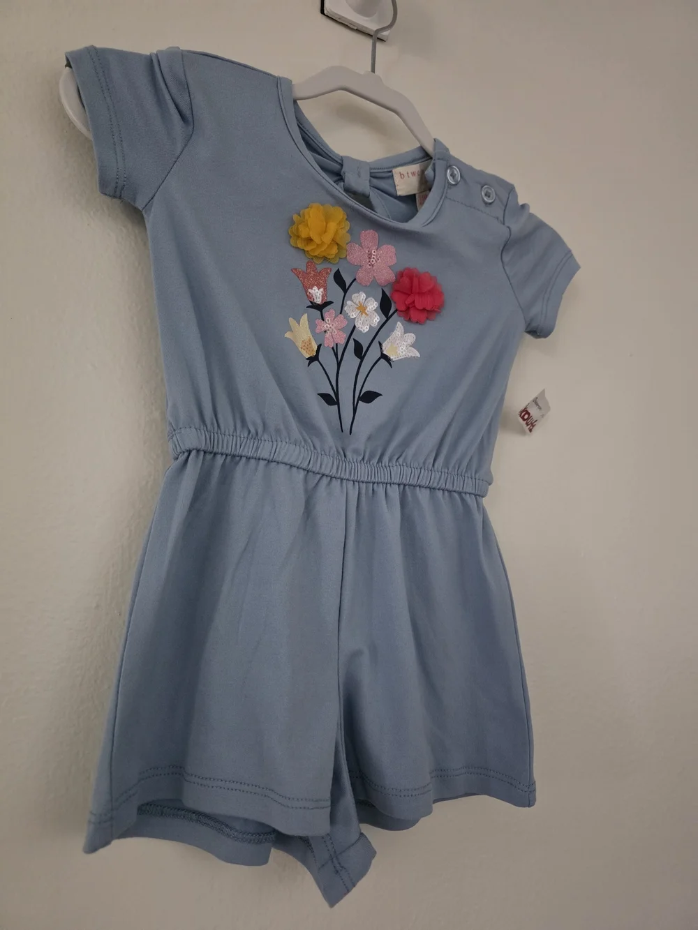 btween Light Blue Floral Applique One-Piece Romper